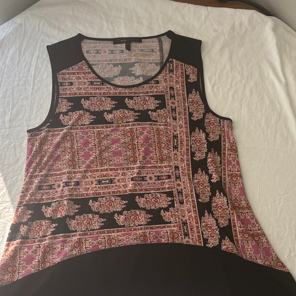 BCBGMaxAzria Black and Pink Patterned Tank Top